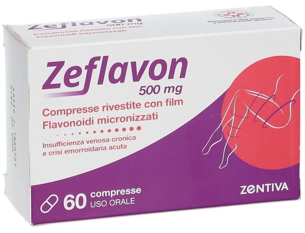 Zeflavon 500 mg compresse rivestite con film  flavonoidi micronizzati, come diosmina e altri flavonoidi espressi come esperidina