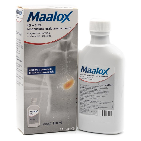 Maalox 4% + 3,5% sospensione orale aroma menta  magnesio idrossido + alluminio idrossido