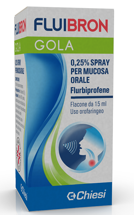 Fluibron gola 0,25% collutorio  fluibron gola 0,25% spray per mucosa orale  flurbiprofene