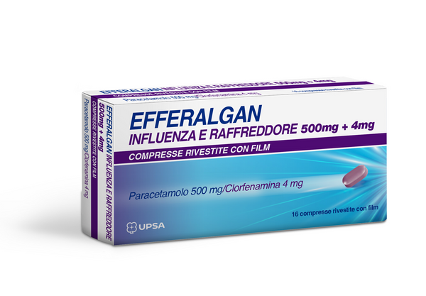 Efferalgan influenza e raffreddore 500 mg + 4 mg compresse rivestite con film  paracetamolo 500 mg/clorfenamina 4 mg