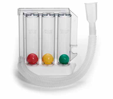 Dispositivo per esercitazione della respirazione con inspirazione monopaziente respiprogram corpo a 3 camere con indicatori mobili con tubo e boccaglio in polietilene