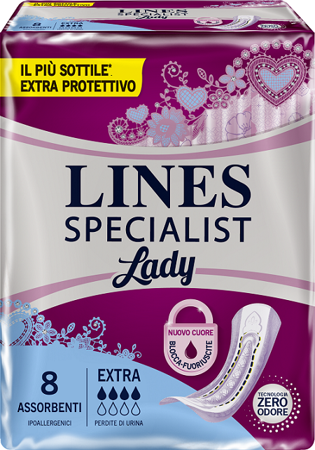 Assorbenti per incontinenza lines specialist lady extra ipoallergenici 8 pezzi