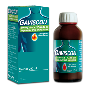 Gaviscon 500 mg/10 ml + 267 mg/10 ml sospensione orale aroma menta flacone da 200 ml