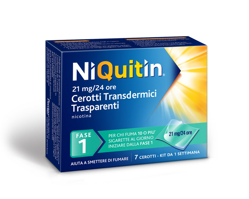 Niquitin 7 mg, 14 mg, 21 mg/24 ore cerotti transdermici trasparenti  nicotina