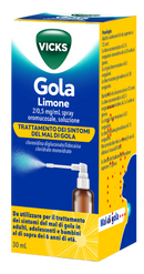 Vicks gola 2 mg/0,5 mg/ml spray per mucosa orale soluzione 1 flacone in vetro da 30 ml gusto limone con pompa sray