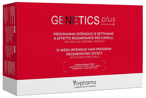 Genetics plus programma intensivo 12 settimane a effetto rigenerante per capelli con cellule staminali vegetali 14 fiale 5 ml + 1 spray 100 ml