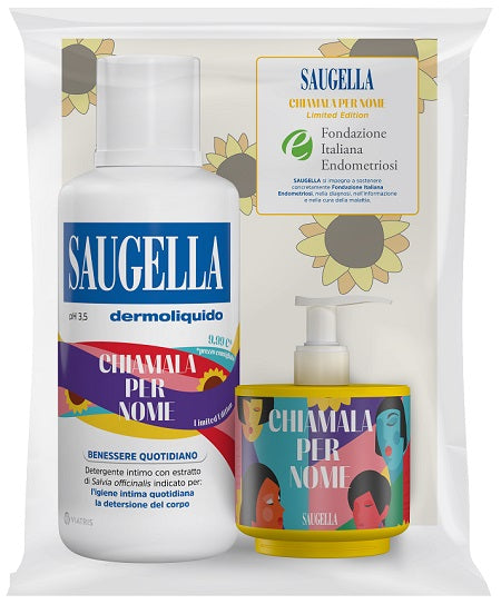 Saugella bundle dermoliquido chiamala per nome endometriosi ph 3,5 detergente intimo benessere quotidiano 500ml + 150ml acti 3 in omaggio