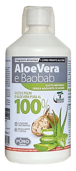 Puro aloe vera succo e polpa 100% + baobab 1 litro