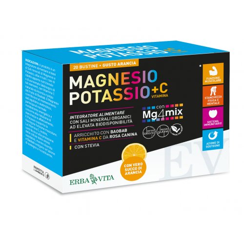 Magnesio potassio +c vitamina gusto arancia 20 bustine da 3,8 g