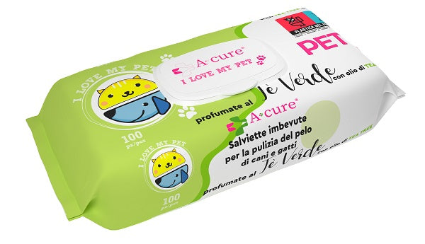 A+cure i love my pet salviette pop-up te' verde 100 pezzi ricarica