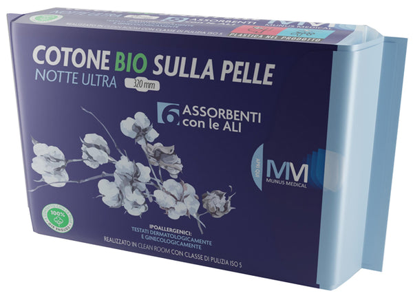 Munus medical assorbente notte ultra con ali cotone bio sulla pelle 320 mm 6 pezzi