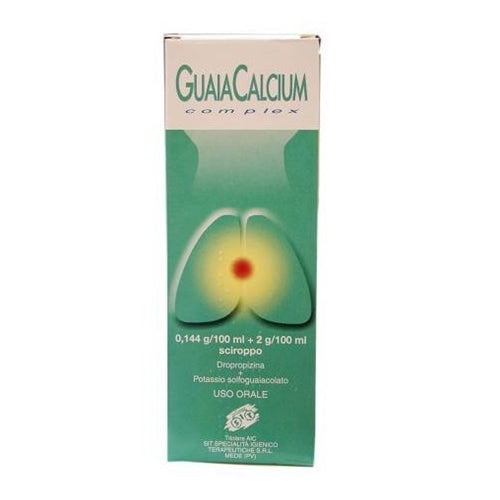 Guaiacalcium complex 0,144 g/100 ml + 2 g/100 ml sciroppo  dropropizina + potassio solfoguaiacolato