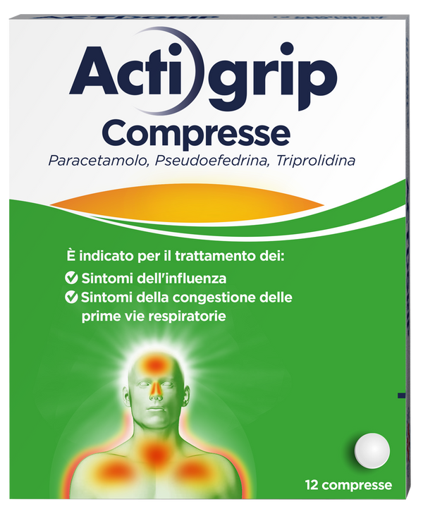 Actigrip 2,5 mg/60 mg/500 mg compresse  paracetamolo, pseudoefedrina cloridrato, triprolidina cloridrato