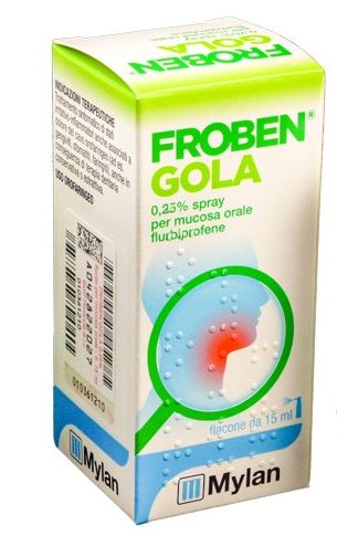 Froben gola 250mg/100ml collutorio  froben gola 250mg/100ml spray per mucosa orale  flurbiprofene