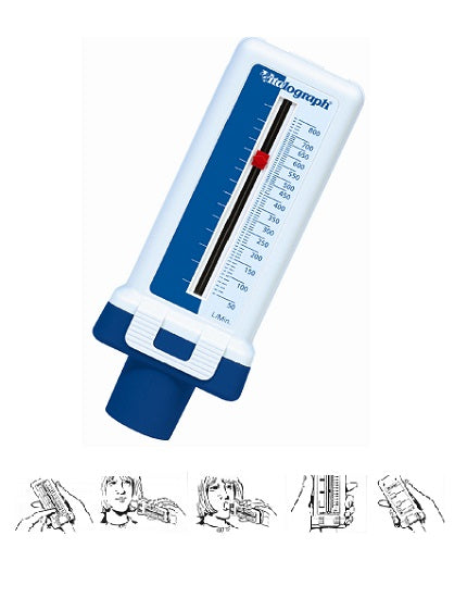 Misuratore di picco di flusso espiratorio. consente di sorvegliare eventuali variazioni del flusso fornendo informazioni sull'andamento della malattia e sull'efficacia dei farmaci