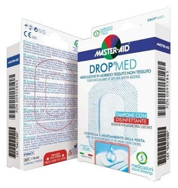 Medicazione compressa autoadesiva dermoattiva ipoallergenica aerata master-aid drop med 10x12 5 pezzi