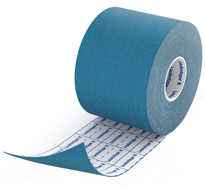 Benda adesiva leukotape k per taping fisioterapico larghezza 5 cm lunghezza 5 m colore blu in rotolo