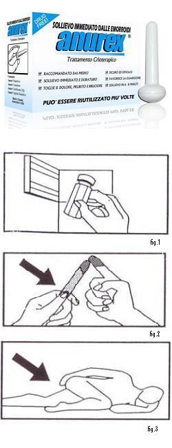 Sistema crioterapico per trattamento locale di emorroidi composto da contenitore, dispositivo e lubrificante anurex