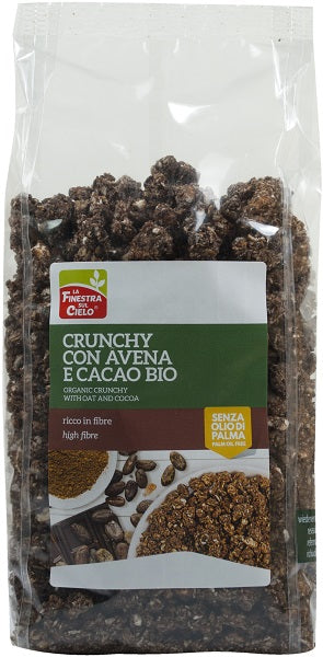 Fsc crunchy con avena e cacao bio ad alto contenuto di fibre con olio di girasole senza olio di palma 375 g