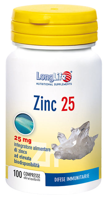 Longlife zinc 25 mg 100 compresse