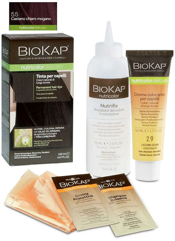 Biokap nutricolor delicato 5,50 castano chiaro mogano tinta tubo + flacone