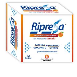 Ripresa 30bust 10g integratore alimentare di magnesio e potassio bustine effervescenti utile negli stati di stanchezza