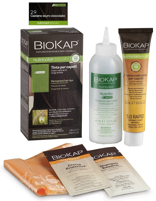 Bios line  biokap nutricolor delicato rapid tinta 2,9 castano scuro cioccolato 135 ml