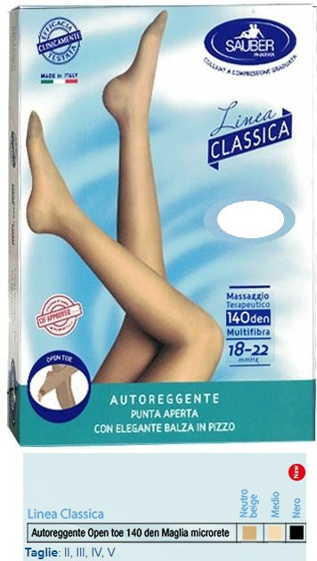 Sauber autoreggente open toe maglia microrete 140 den colore neutro beige taglia 4 linea classica