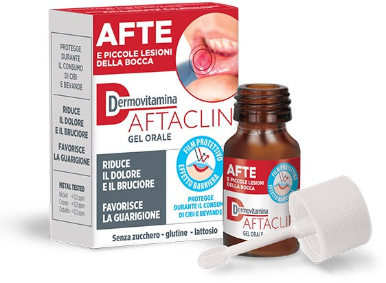 Dermovitamina aftaclin gel orale 7 ml contro dolore e brucione senza zucchero e senza glutine