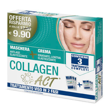 Collagen act trattamento viso 2 fasi maschera anti age elasticizzante + crema idratante lenitiva elasticizzante