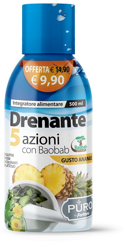 Puro drenante 5 azioni con baobab gusto ananas 500 ml