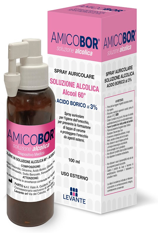 Soluzione alcolica per irrigazione dell'orecchio amicobor 100 ml