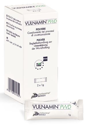 Vulnamin pwd medicazione interattiva in polvere di sodio jaluronato e aminoacidi 2 stick pack