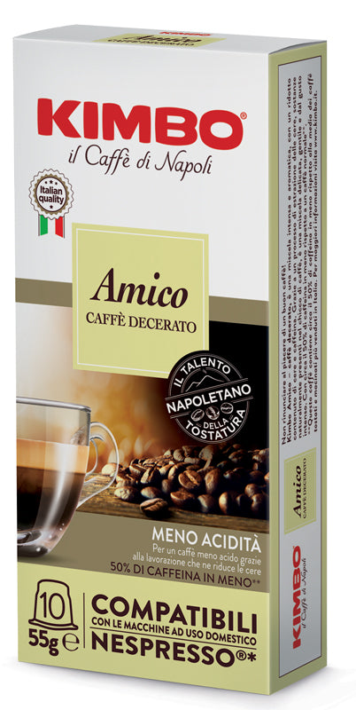 Kimbo amico caffe' torrefatto decerato e macerato 10 capsule compatibili nespresso 5,5 g