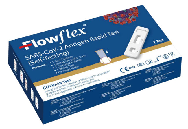 Test antigenico rapido covid-19 flowflex autodiagnostico determinazione qualitativa antigeni sars-cov-2 in tamponi nasali mediante immunocromatografia provetta tappo blu