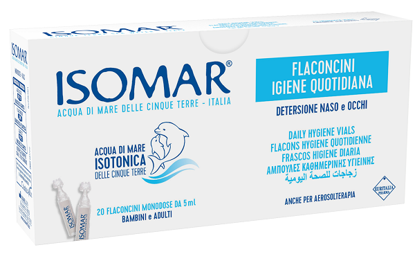 Isomar soluzione isotonica acqua mare igiene quotidiana 20 flaconcini monodose 5 ml