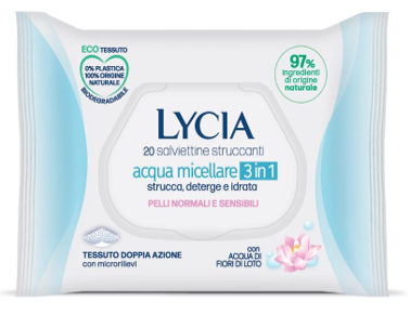 Lycia salviettine struccanti acqua micellare 3 in 1 20 pezzi