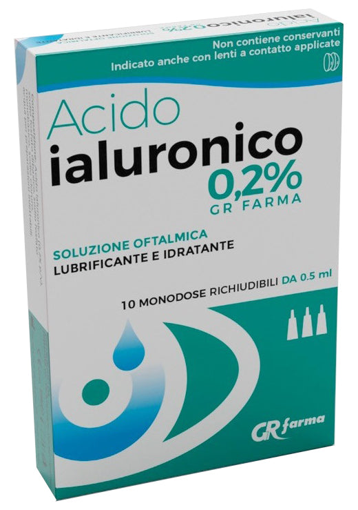 Soluzione oftalmica lubrificante e idratante acido ialuronico 0,2% 10 monodose richiudibili da 0,5 ml