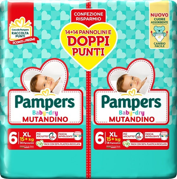 Pampers baby dry pannolino mutandina xl duo downcount 28 pezzi